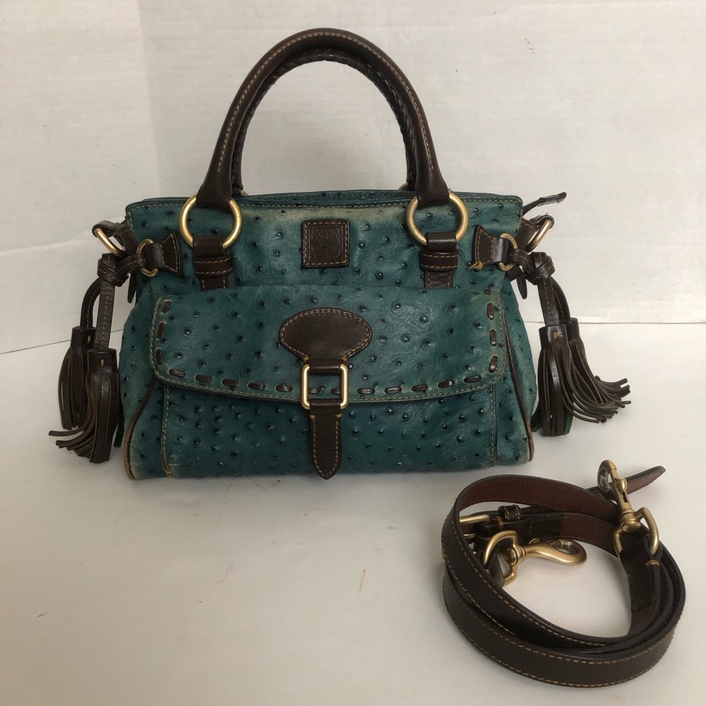 Vintage Dooney & Bourke Teal Turquoise Blue and Brown Ostrich Purse